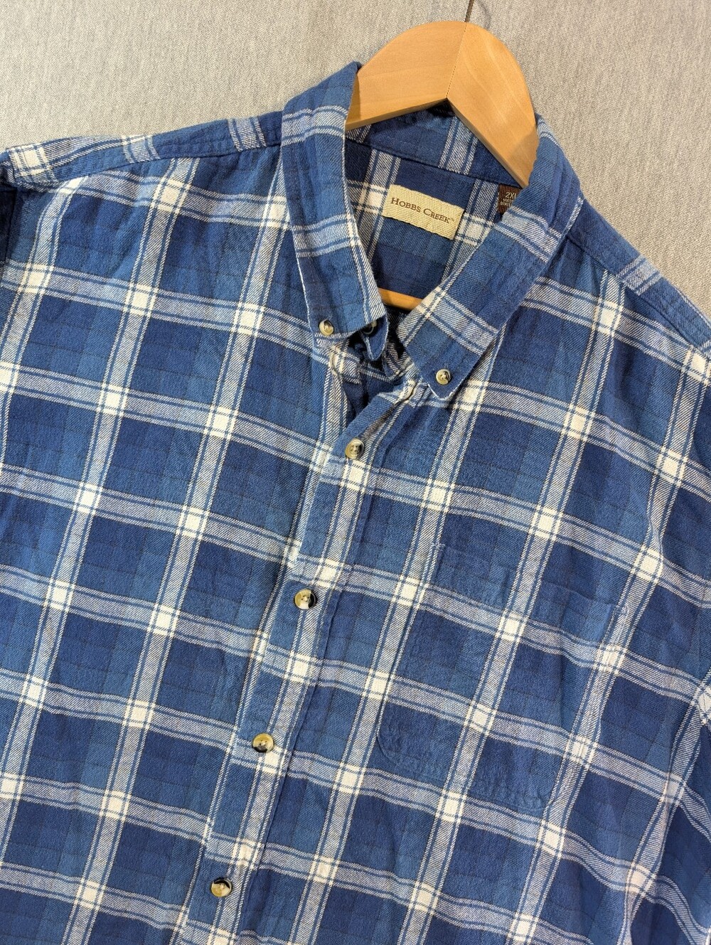 Hobbs Creek Flannel Plaid Button Shirt Men's 2XL Blue White 100% Cotton